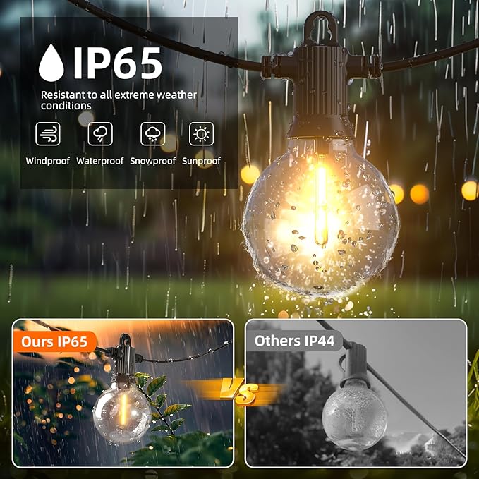 String Lights 100 FT Outdoor LED Patio Lights, 50 Bulbs, Warm White