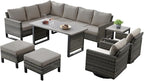 Belord Patio Sectional Furniture Set with Coffee Table: 8 Pieces Wicker Patio Conversation Set with L Shaped Sofa, Outdoor Swivel Glider Rocker, Rattan Ottomans, Removable
