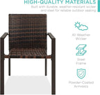 Best Choice Products Set of 2 Stackable Outdoor Wicker Dining Chairs All-Weather Firepit Armchair w/Armrests, Steel Frame for Patio, Deck, Garden, Yard - Brown