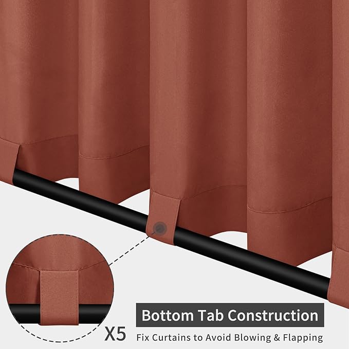 Easy-Going Outdoor Patio Curtains Detachable Tab Top Windproof Weatherproof Curtain for Cabana, Porch, Pergola and Gazebo, Tab Bottom Drape, 2 Panels, 110W x 108L inch, Terra Red