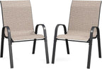 Patio Dining Chairs Set of 2, Outdoor Stackable Chairs, Breathable Seat and Alloy Steel Frame Fit for Backyard,Garden,Porch, Lawn，Poolside (Light Brown)