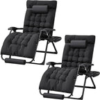 Homall Oversized Zero Gravity Chair, Set of 2 Recliner Lounge Chair with Removable Soft Cushion and Cup Holder, Adjustable Anti Gravity Chair Folding Patio Chairs Padded for Indoor and Outdoor (Black)