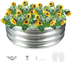 Durable Round Galvanized Steel Raised Garden Bed for Planting,Round Galvanized Steel Fire Ring/Fir Pit 32-Inch for Outdoor,0.8MM Thick (32 ins Diameter x 12 ins high, Silver)