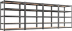 REIBII 2400LBS Storage Shelves 5 Tier Garage Shelving Heavy Duty, Adjustable Metal Shelving, Garage Shelves for Basement, Warehouse, Pantry, Closet, Kitchen 72" H x 35.55" W x 16" D, Black, 4 Pack