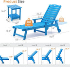 LUE BONA Chaise Lounge Chair with Table, 3-Piece, HDPS Chaise Lounger, 5 Positions Adjustable Lounge Chairs, Pool Lounge Chair with Wheels for Poolside, Backyard, Blue