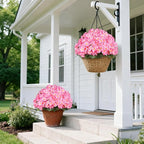 Artificial Geraniums Flowers for Outdoors, 6 Bundles Realistic Silk Fake Geranium, No Fade Faux Plants for Hanging Baskets, Window Boxes, Pots - Porch, Patio, Garden Decor(Pink)