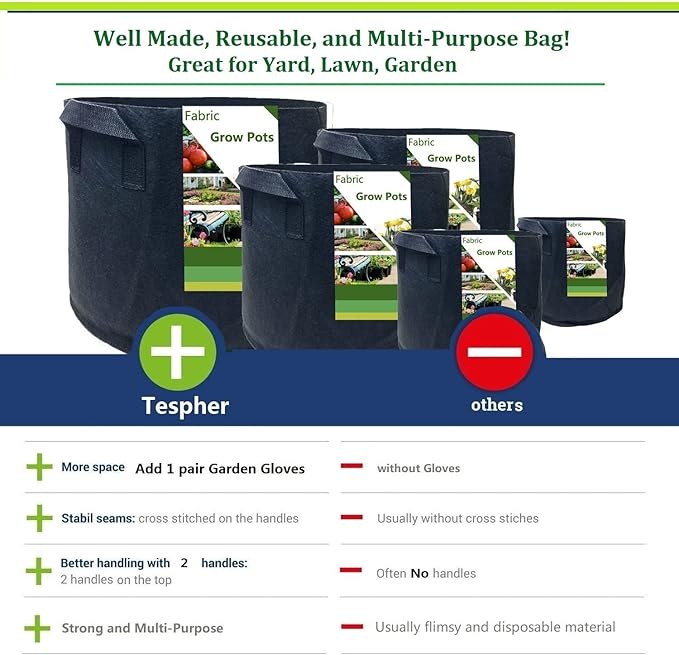 3-Pack 20 Gallon Thickened Plant Grow Bags Large (22x12 in) Heavy Duty Fabric Plant Pots Garden Bag for Tomato,Potato Planter,Flower Pots,Herbs Veggies Planting,Barrel Planter,Leaf Bag,Yard Waste Bags