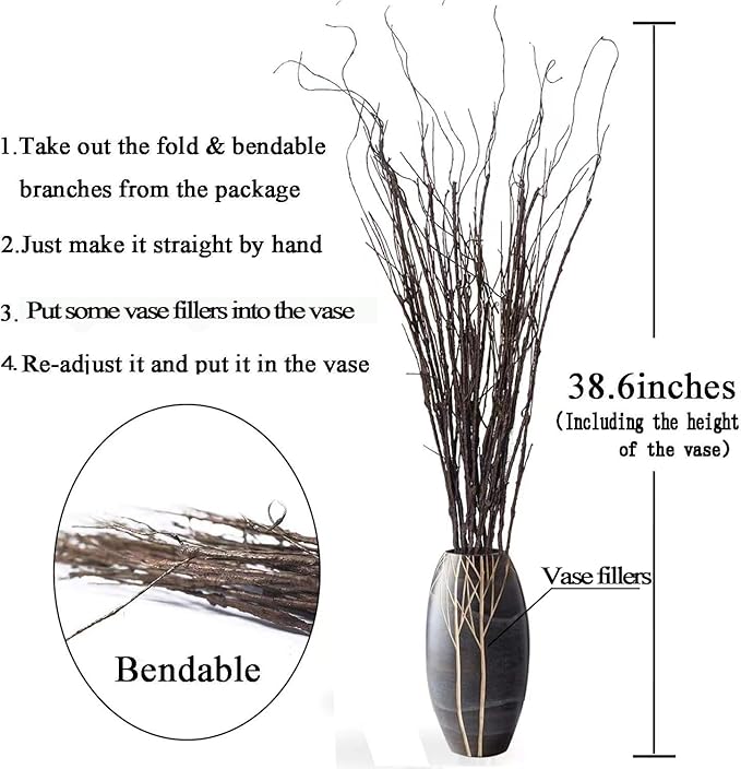 Artificial Curly Willow Branches, 10 Pack Brown Iron Wire Stems, 30.7 Inch
