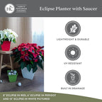 The HC Companies Eclipse Square Plastic Planter w/ Attached Saucer - Outdoor & Indoor Plant Pot with Drainage Holes - Lightweight, UV-Resistant Plastic Pots For Plants (12" Warm Gray, Pack of 1)