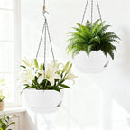 Set of 2-8 Inch Self Watering Hanging Planters for Indoor Outdoor，Hanging Plant Pots with Drainage & Removable Tray, Hanging Pots Holder for Ivy, Pothos, Ferns, Balcony & Patio, White