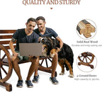 VINGLI Rustic Wooden Wheel Bench Outdoor Bench, Patio Bench Wagon Slatted Seat, Garden Benches for Outdoors 350lbs High Capacity, Weather Resistance (Rustic, 41in)