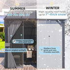 AECOJOY 8' X 8' Gazebo for Patio, Small Wall-Mounted Lean to Pergola 8x8 Gazebo with Curtains and Netting, Hard Top Gazebo on Clearance for Lawn Backyard Garden Deck
