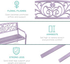 Best Choice Products Outdoor Bench Steel Garden Patio Porch Furniture for Lawn, Park, Deck w/Floral Design Backrest, Slatted Seat - Lavender