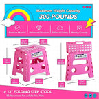 Delxo Folding Step Stool, 13 inch Non-Slip Foldable Stools for Kids & Adults Up to 300 LBS, Step Stool with Handle, Lightweight for Kitchen, Bathroom, Bedroom, Garden, Rose Pink, 1PC