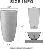 Kante 23.6" H Natural Concrete Tall Planters (Set of 2), Large Outdoor Indoor Decorative Plant Pots with Drainage Hole and Rubber Plug, Modern Style for Home and Garden