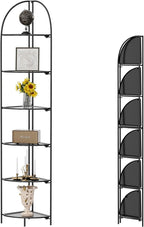Crofy Foldable 6 Tier Corner Shelf, Metal Corner Plant Stand with Black Frame and Black Shelves, Corner Display Rack Multipurpose Shelving Unit for Living Room, Bedroom, Bathroom