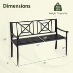 Giantex Metal Outdoor Bench with Backrest, Curved Armrests, Non-Slip Foot Pads, Slatted Seat for 2-3 Persons, Load 660lbs, Loveseat, Patio Bench for Garden, Yard, Poolside, Lawn, Porch, Park, Black