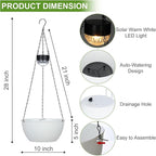 BAYN 2 Packs Solar Hanging Basket Planters for Plants Outdoor, Self Watering White Flower Plants Pots with Solar Light Drainer for Balcony Patio Garden Outdoor Decoration