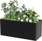 Long Metal Planter Box for Outdoor Plants 15" W x 38" L x 16.25" H, Heavy Duty Steel Rectangular Planter Box with Removable Insert Shelf, Modern Décor for Outside, Indoor, Garden (Black)