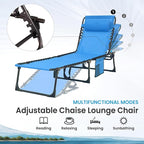 Folding Chaise Lounge Chair - 400lb Capacity, 5-Position Adjustable Recliner with Pillow | Portable for Patio, Pool, Camping & Sunbathing (Blue)