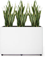Planter Box Rectangular Block - 24×16×12IN Galvanized Steel Metal Long Box Planter Easy Installation Modern Outdoor Tall Planters All-Weather Use with Drainage Holes for Patio/Porch(White)