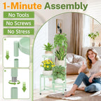 iDavosic.ly Plant Stand Indoor Outdoor, 5 Tier Corner Metal Flower Display Holder Shelf, Easy Assembly Folding Tall Orchid Rack for Patio Balcony Porch Garden Living Room House, Light Green