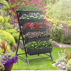 SEJOV 2 Pack Vertical Raised Garden Bed, 5 Tiers Elevated Planter Box for Herbs Vegetables Flowers, Graden Vertical Planter with Drainage System for Patio Balcony Garden Outdoor Indoor Plants, Black