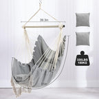 Hammock Chair, Hanging Rope Swing Seat with 2 Cushions,Macrame Hanging Chair Side Pocket with High Load-Bearing Metal Rod,for Indoor, Outdoor, Extra Comfortable