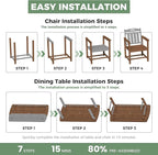 HDPE Outdoor Dining Set, Patio Table and Chairs Set, All-Weather 7-Piece Outside Table and 6 Chairs, 2" Umbrella Hole, Outdoor Furniture for Garden, Poolside, Backyard, Deck | Teak