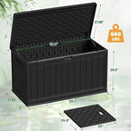 Devoko 160 Gallon Double-Wall Deck Box with Divider, Side Handles, HDPE Outdoor Large Storage Box Waterproof and Lockable for Patio Furniture, Garden, Pool (Black, 160 Gallon)