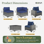 Aoxun 6 Piece Patio Furniture Set with Wide Armrests Wicker Rattan Outdoor Sectional Sofa Set with Coffee Table and Thickened Cushions, Grey/Blue(Waterproof Cover Included)