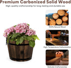 Wooden Barrel Planters Flower Pots for Indoor Outdoor Plants, 10+11.5 inch Rustic Patio Garden Front Porch Planters Plant Pots Outdoor Decor Set of 2