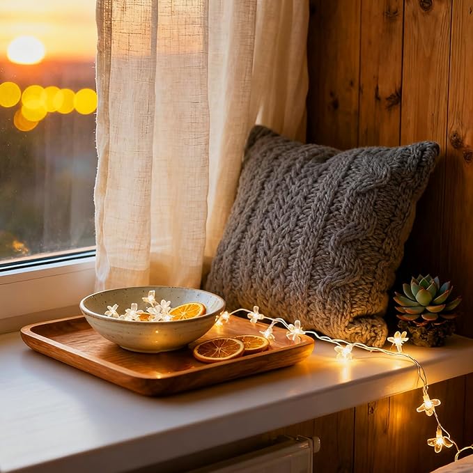 Indoor String Lights with Cherry Blossom Flowers, 100 Warm White LEDs