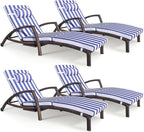 Chaise Lounge Chairs Outdoor Set of 4, Comfy Outside Wicker Patio Pool Lounge Chair w/ 5 Adjustable Back Angle, Cup Holder, Thicken Cushion