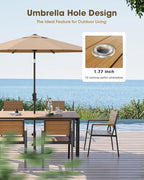 Outdoor Patio Dining Sets, Aluminum 5 Piece HDPS Outdoor Dining Table Set with Umbrella Hole, Modern Patio Furniture Set, Patio Dining Table and 4 Chairs (Gray & Teak)