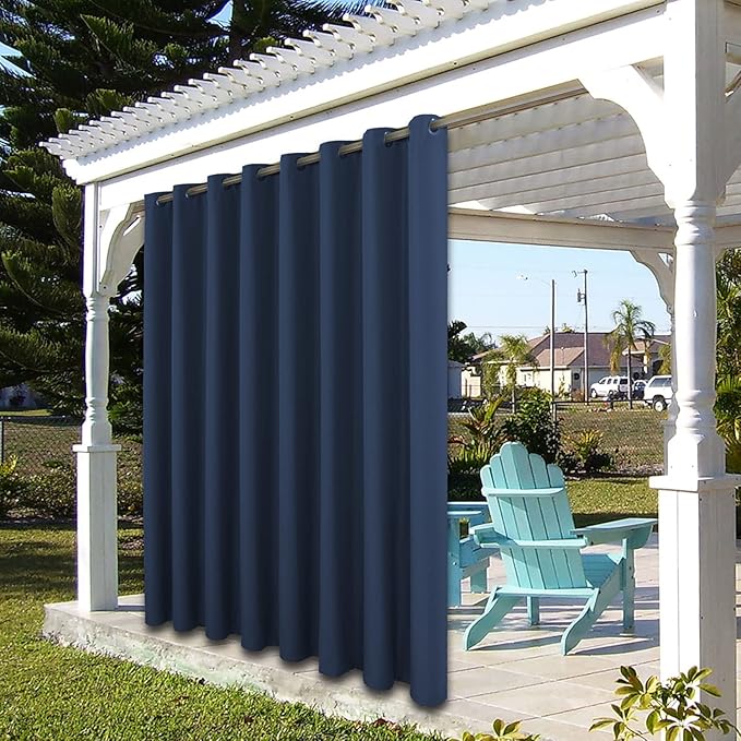 BONZER Waterproof Outdoor Curtains for Patio Porch Pergola Cabana Thick Privacy Extra Wide Grommet Indoor Curtains for Bedroom Living Room, 1 Panel, 150W x 84L inch, Navy