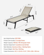 VEVOR Outdoor Chaise Lounge Chair Set of 2, 400 lbs Weight Capacity, Foldable Sun Tanning Chair, 5 Adjustable Positions, Easy Assembly, Aluminum Pool Recliner Lounge Chairs, for Beach Yard Patio