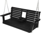 Poly Lumber 3-Seat Porch Swing, HIPS 5-Feet Bench Swing with Foldable Cup Holders,18/8 Stainless Steel Hardware, High Backrest and Deep Contoured Seat, Carbon Black