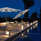 Blissun 9 ft Solar Umbrella, Patio Umbrella with 32 LED Lights, Table Market Umbrella, Outdoor Umbrella for Garden, Deck, Backyard (Light Grey)