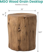Faux Wood Concrete Stump Side Table, Round Outdoor Accent Table, Light Brown