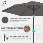 JEAREY 7.5FT Patio Umbrella Market Table Umbrella with 6 Sturdy Ribs, Push Button Tilt/Crank Outdoor Umbrella for Garden, Deck, Backyard, Pool and Beach,Gray