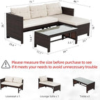 Shintenchi 3-Piece Outdoor Patio Furniture Sets, Wicker Patio Conversation Sets, All Weather Wicker Rattan Patio Seating Sofas with Glass Coffee Table and Cushion, Beige