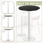 Flamaker Round Bistro Pub Table Modern Style Metal Base MDF Top Cocktail Bar Table Counter Bar Height for Pub, Dining Room, Party (1, Black-Silver)