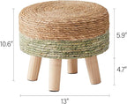 Cpintltr Ottoman Natural Seagrass Footrest Poufs Hand Weave Round Foot Stool for Couch Desk Soft Step Stool Padded Foot Rest with Pine Legs for Living Room Bedroom Natural/Green