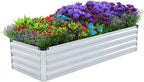 2 Pack 4x2x1FT Galvanized Raised Garden Bed Kit, Outdoor Metal Planter Box for Vegetables, Bottomless Rectangular Gardening Bed with Support Rods, Tool-Free Assembly, Silver