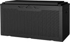 JUMMICO 100 Gallon Resin Deck Box with Cushion, Waterproof Outdoor Storage Box with Lockable Lid for Garden Tools, Patio Cushions (Black)