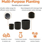 Amazon Basics Fluted Ceramic Round Planters with Drainage Hole, Indoor Outdoor Flower Pots, Assorted Sizes 6, 8, 10 inch, Set of 3, Black