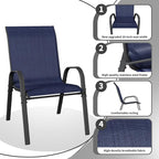 Patio Dining Chairs Set of 6, Outdoor High Stacking Chairs，Breathable Seat Fabric and Alloy Steel Frame for Backyard, Porch, Garden, Sunroom (Blue)