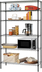 BestOffice | 6-Tier Wire Storage Shelves | 42x16x72 | Black | with Adjustable Racks | Heavy-Duty Metal Shelf, Holds Upto 1500 lbs | No-Tool Assembly | Ideal for Home & Garage Shelving