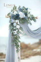 Artificial Flowers Wedding Arch Kit with Dusty Blue Drape, 4 Piece Set